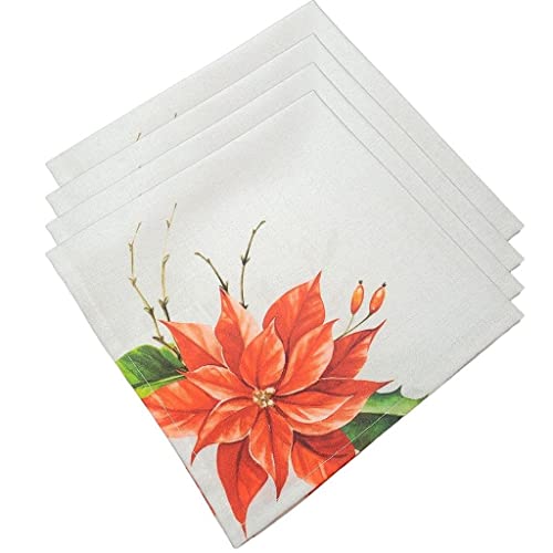 Charlo's Cloth Napkins Set of 4 Christmas Red Flower 16" by 16" - Grey
