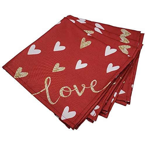 Charlo's Cloth Napkins Set of 4 Red Love Heart 16" by 16" - Red