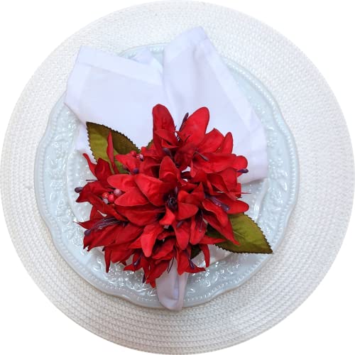 Maison Charlo Set of 4 Red Lilies Flower Celebration Napkin Rings