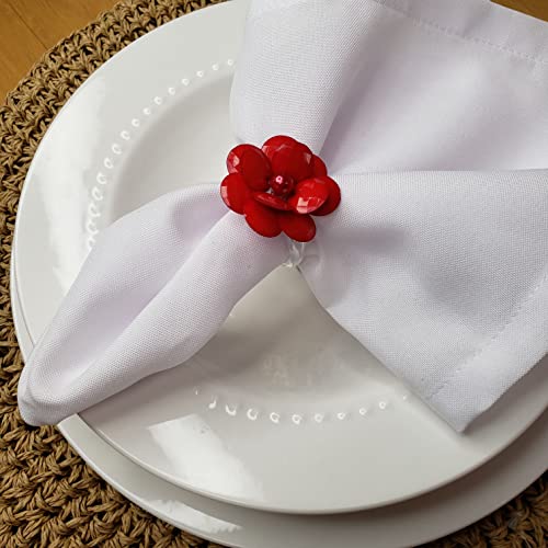 Charlo's Set of 4 Red Delicate Flower Napkin Rings for Wedding, Thanksgiving, Christmas, Wedding, Banquet, Birthday