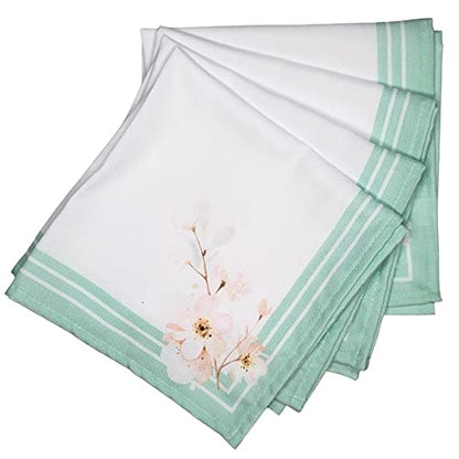 Charlo's Cloth Napkins Set of 4 Water Green Floral  16" by 16" - Green