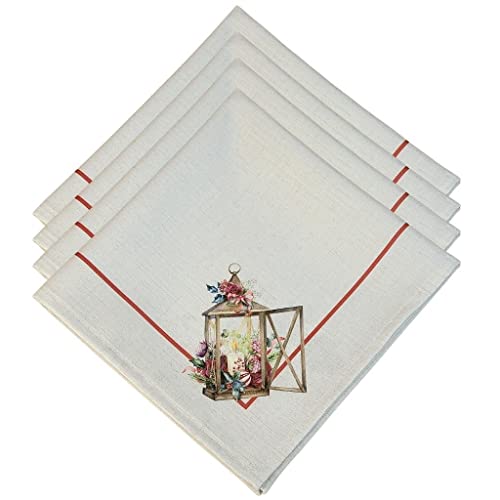 Charlo's Cloth Napkins Set of 4 Christmas Lamp and Bird 16