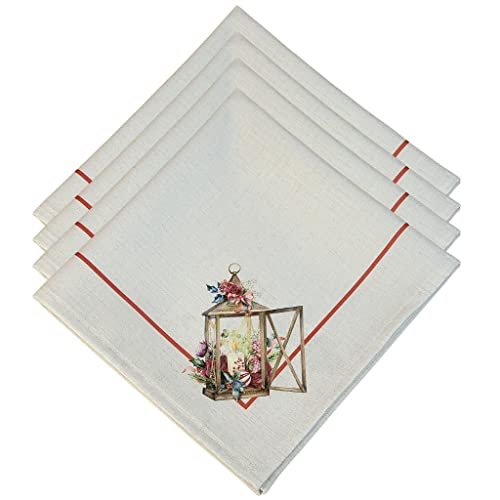 Charlo's Cloth Napkins Set of 4 Christmas Lamp and Bird 16" by 16" - Beige