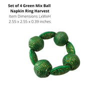 Conjunto de 4 Anéis de Guardanapo Bola Mix Verde com Contas