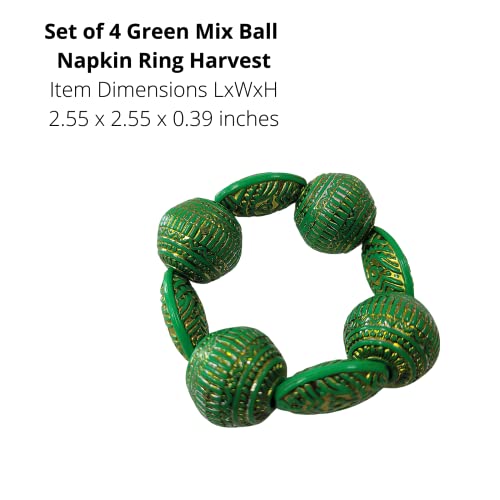 Conjunto de 4 Anéis de Guardanapo Bola Mix Verde com Contas