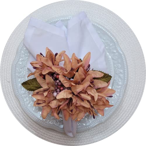 Maison Charlo Set of 4 Salmon Vintage Lilies Flower Celebration Napkin Rings