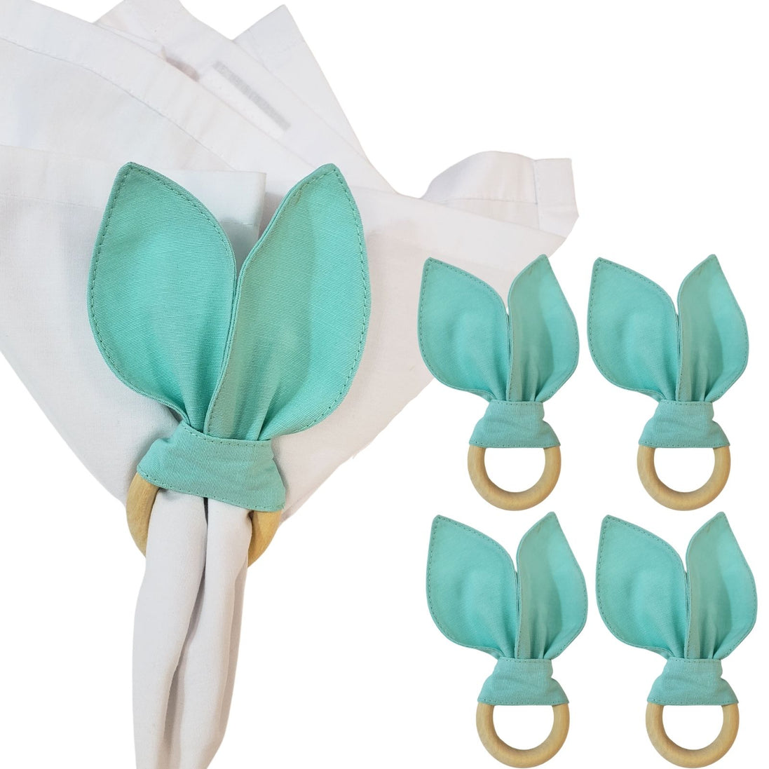 Maison Charlo | Anéis de Guardanapo Orelhas de Coelhinho Maldivas Verde Conjunto de 4 | Decoração de Mesa de Jantar de Páscoa