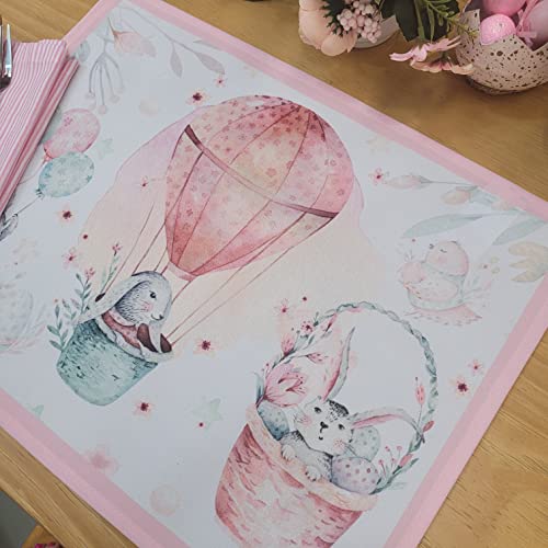 Jogo de 4 Lugares Americanos Retangulares Charlo's de Balões de Rosa Impermeáveis Páscoa 43 cm x 33 cm