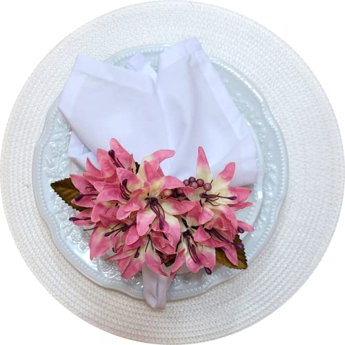 Maison Charlo Set of 4 Rose Pink Lilies Flower Celebration Napkin Rings