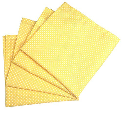 Charlo's Set of 4 Yellow Polka Dot 100% Cotton Cloth Napkins 15" by 15" Washable Reusable