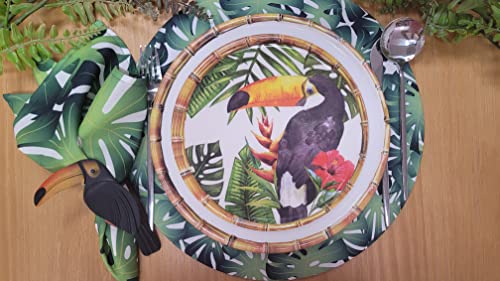 Conjunto de 4 capas de lugar-americano redondas com tema Folha de Monstera (14 polegadas de diâmetro)