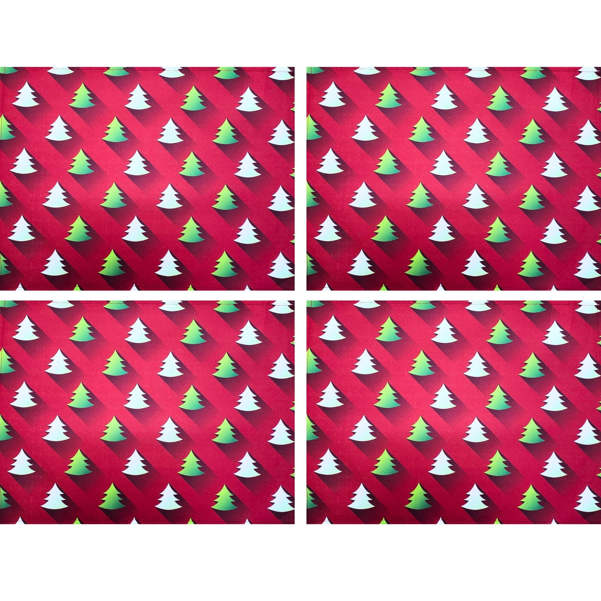 Set of 4 Placemats Green Degrade Christmas Tree Cloth Waterproof 17