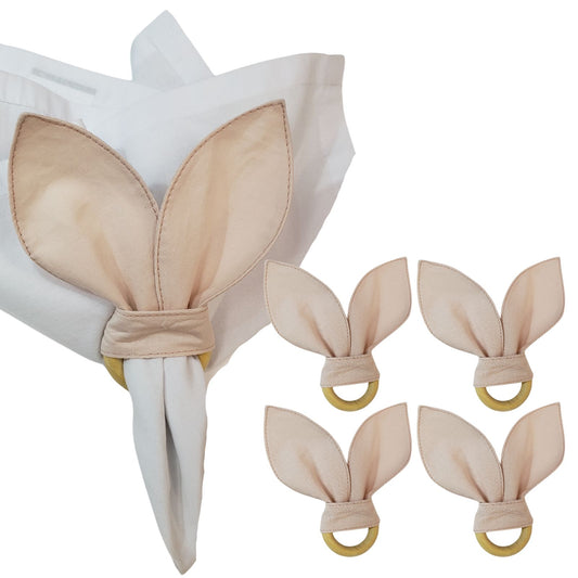 Maison Charlo | Easter Set of 4 Nude Beige Bunny Ears Napkin Rings | Dining Table Decor