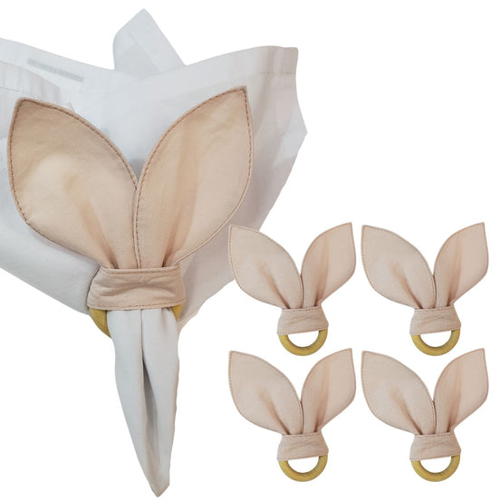 Maison Charlo | Anéis de Guardanapo Orelhas de Coelho Nude Bege Conjunto de 4 | Decoração de Mesa de Jantar