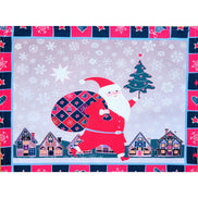 Set of 4 Placemats Beige Santa Claus with Gift Bag Cloth Waterproof 17