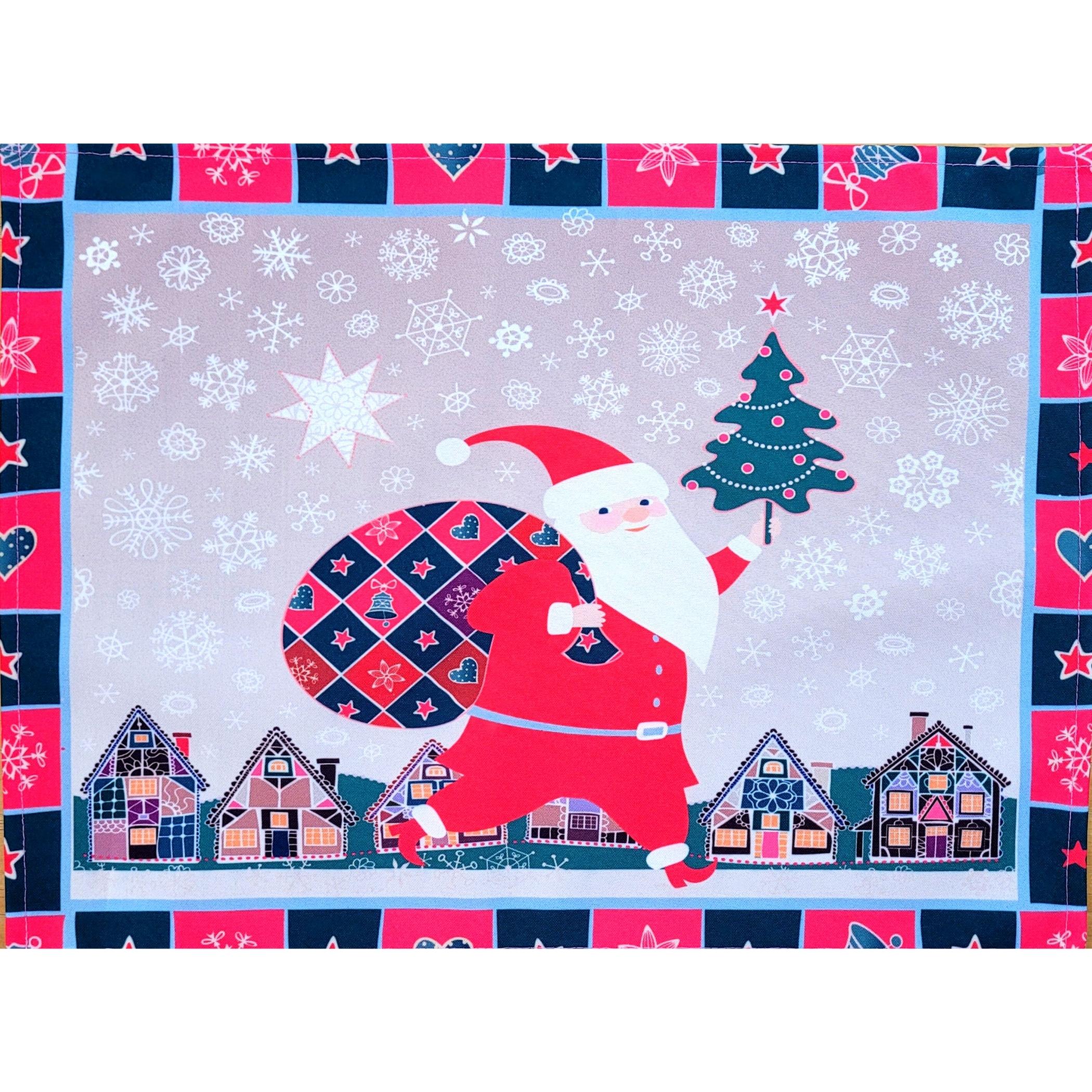 Set of 4 Placemats Beige Santa Claus with Gift Bag Cloth Waterproof 17