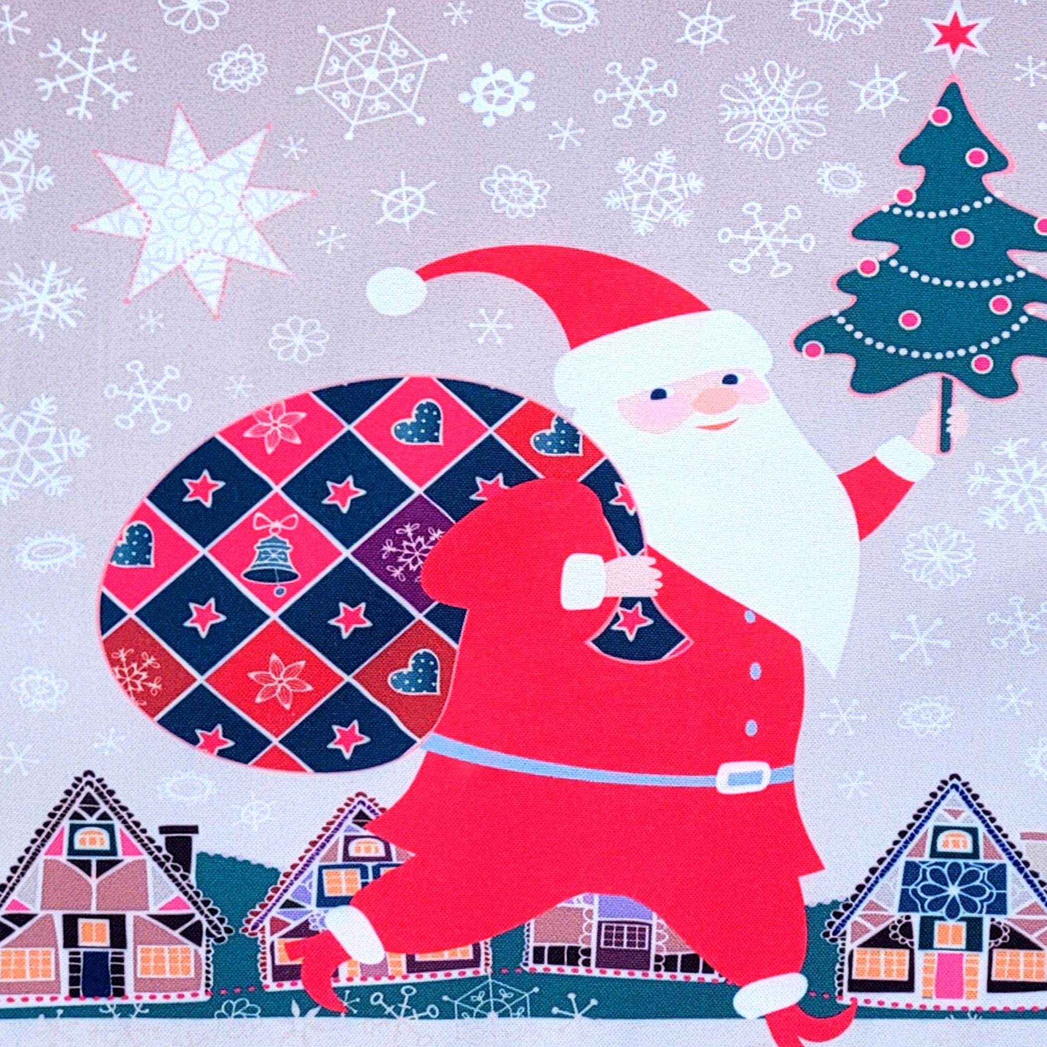 Set of 4 Placemats Beige Santa Claus with Gift Bag Cloth Waterproof 17