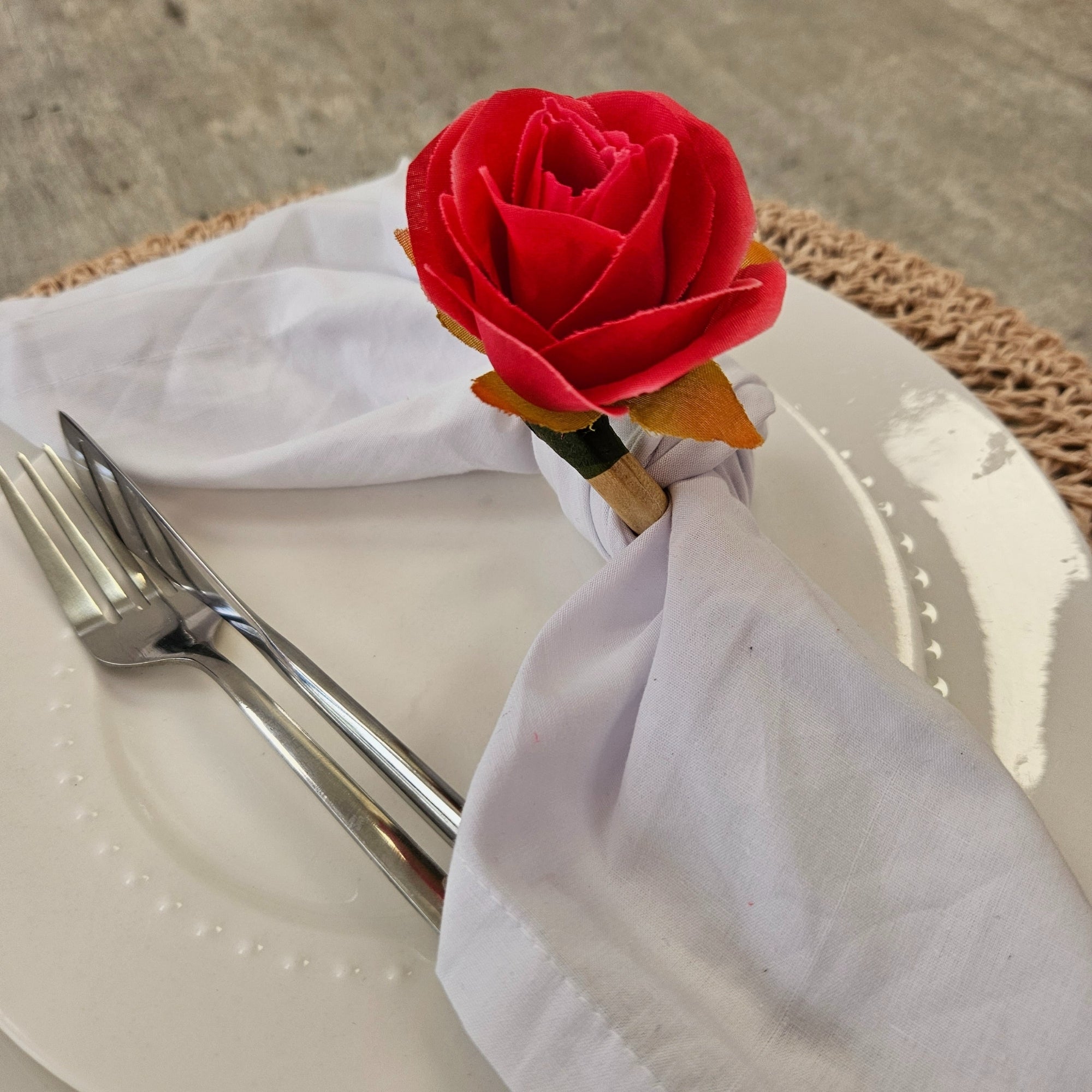 Maison Charlo | Set of 4 Valentines Rose Mimosa Rosebud Pink Flower Napkin Rings for Mother's Day, Gift, Birthday