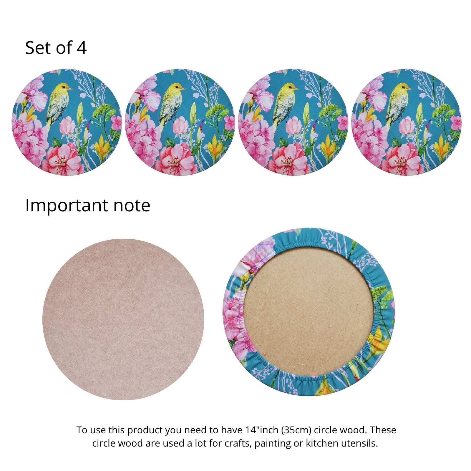 Conjunto de 4 Capas para Sousplats Redondos Pássaro Azul Versalhes 35,5 cm diâmetro