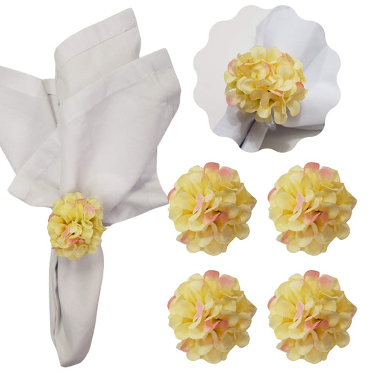 Charlo's Set of 4 Pastel Yellow Flower Chrysanthemum Charm Napkin Rings for dining table decor