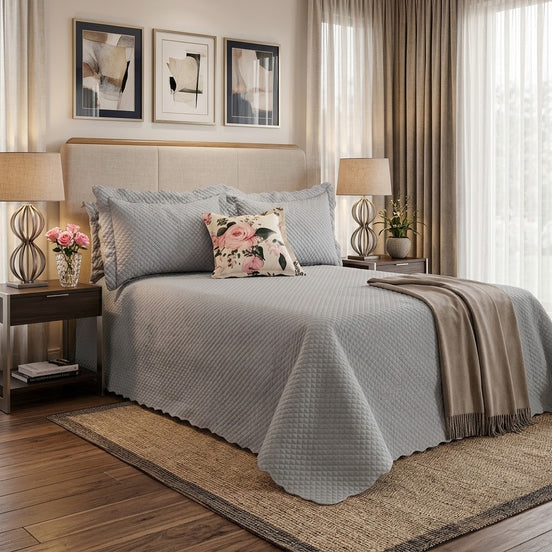 Maison Charlo Soft Florence Reversible Full/Double Bedspread Set – Gray – 5 Pieces