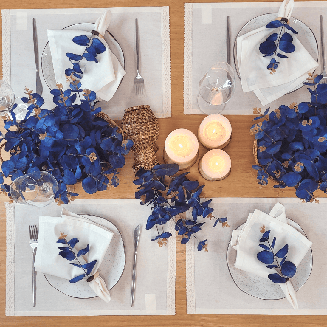 Set 4 Blue Eucalyptus Leaf Napkin Rings, Rustic Napkin Ring, Minimalist Tabledecor, Oriental Tabledeco