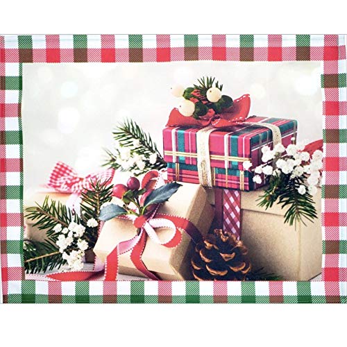 Set of 4 Placemats Christmas Gift Box Cloth Waterproof 17" by 13"  - Red