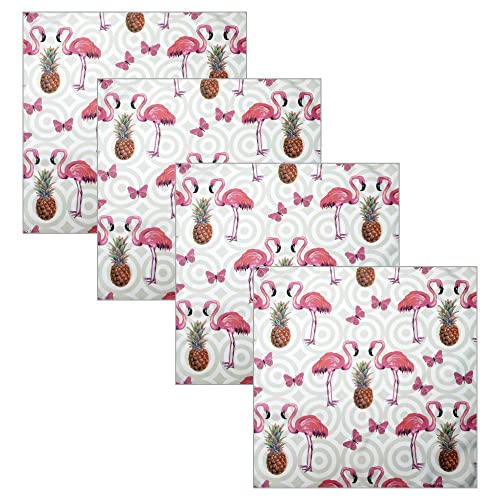 Charlo's Cloth Napkins Set of 4 Pineapple Flamingo 16" by 16" Rose Reusable