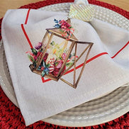 Charlo's Cloth Napkins Set of 4 Christmas Lamp and Bird 16