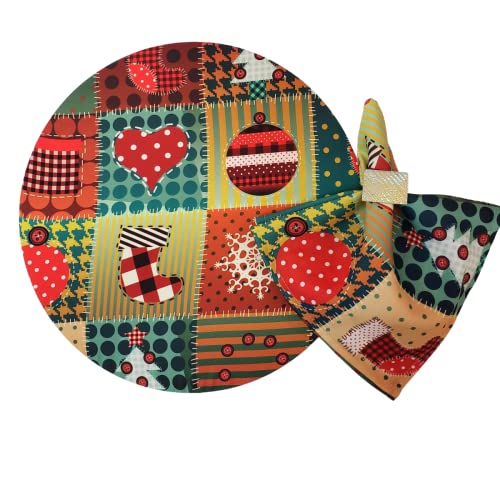 Set of 4 Round Placemats Covers Christmas Patchwork Cloth 14