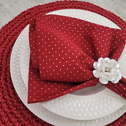 Charlo's Set of 4 Red Gold Polka Dot 100% Cotton Cloth Napkins 15