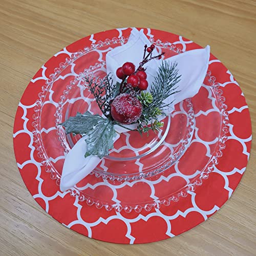 Conjunto de 4 Capas de Sousplat Redondas 35 cm de Diâmetro Arabesco Vermelho