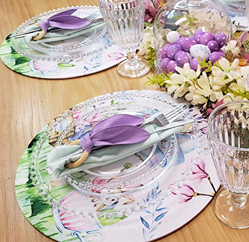 Conjunto de 4 Capas Sintéticas para Jogos Americanos Redondos Páscoa Feliz Jardim da Alegria 35 cm de diâmetro