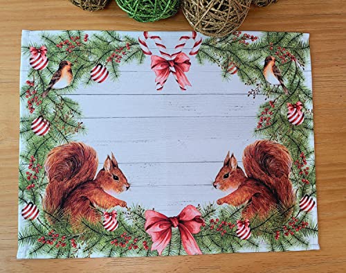 Set of 4 Placemats Christmas Squirrel Cloth Waterproof 17