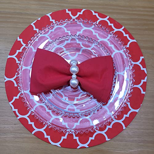 Conjunto de 4 Capas de Sousplat Redondas 35 cm de Diâmetro Arabesco Vermelho