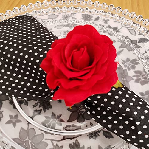 Jogo de 4 Guardanapos de Pano Charlo de Bolinhas Pretas 100% Algodão 38 cm x 38 cm Lavável Reutilizável