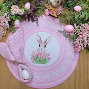 Conjunto de 4 Capas Sintéticas de Páscoa para Jogos Americanos Redondos 35,5 cm Diâmetro Borda Rosa