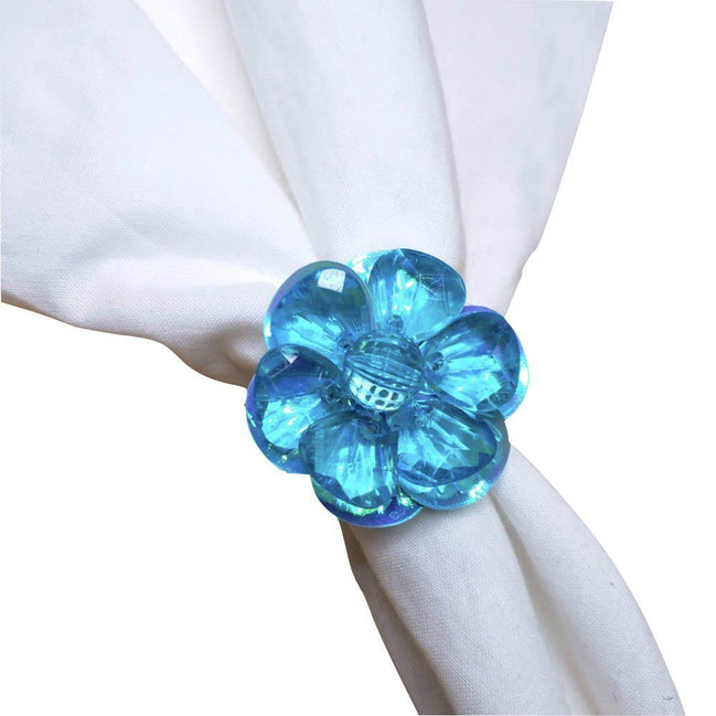 Charlo's Set of 4 Turquoise Delicate Flower Napkin Rings for Wedding, Thanksgiving, Christmas, Wedding, Banquet, Birthday