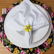 Set of 4 Round Placemats Covers 14 Dia inch Litle Black Flower Charlo