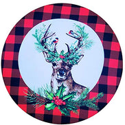 Set of 4 Round Placemats Covers Plaid Christmas Reindeer Cloth 14