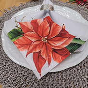 Charlo's Cloth Napkins Set of 4 Christmas Red Flower 16