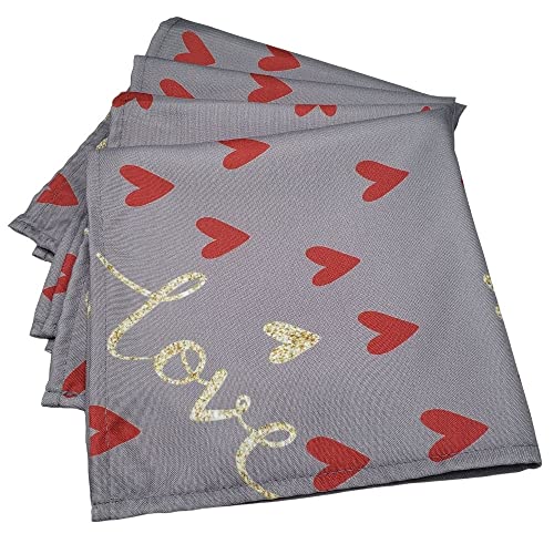 Charlo's Cloth Napkins Set of 4 Grey Love Heart Romance 16" by 16" - Grey