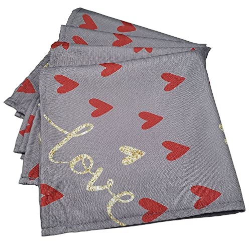 Charlo's Cloth Napkins Set of 4 Grey Love Heart Romance 16
