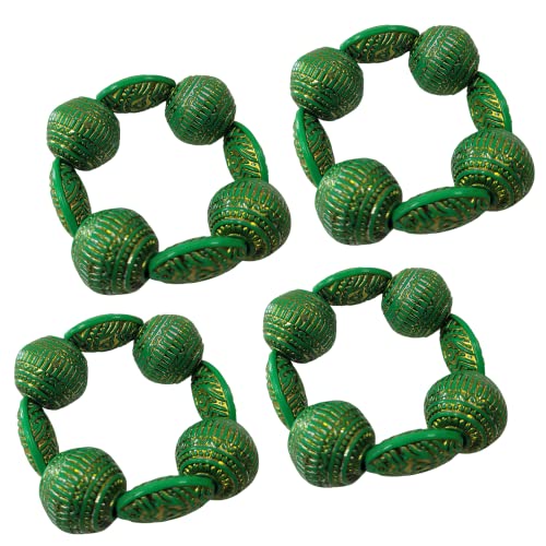 Conjunto de 4 Anéis de Guardanapo Bola Mix Verde com Contas