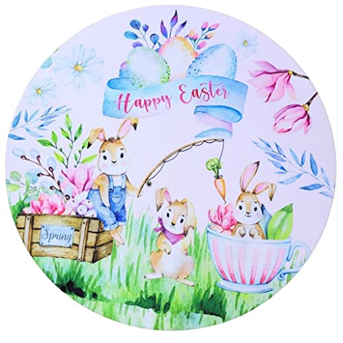 Conjunto de 4 Capas Sintéticas para Jogos Americanos Redondos Páscoa Feliz Jardim da Alegria 35 cm de diâmetro