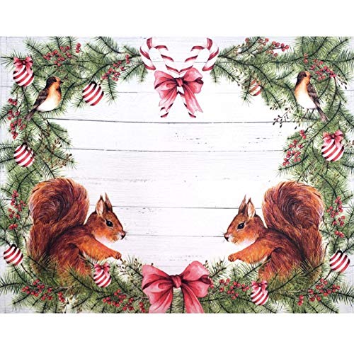 Set of 4 Placemats Christmas Squirrel Cloth Waterproof 17" by 13" Grey