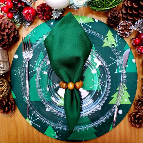 Conjunto de 4 capas para jogo americano redondas, em tecido, Estampa Árvore de Natal Verde, 35,5 cm de diâmetro | Verde