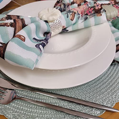 Charlo's Cloth Napkins Set of 4 Cancun Seas 16" by 16" Dining Table Decor, Reusable Napkins