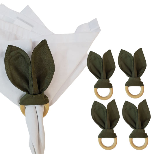 Maison Charlo | Easter Set of 4 Bonsai Bunny Ears Napkin Rings | Dining Table Decor