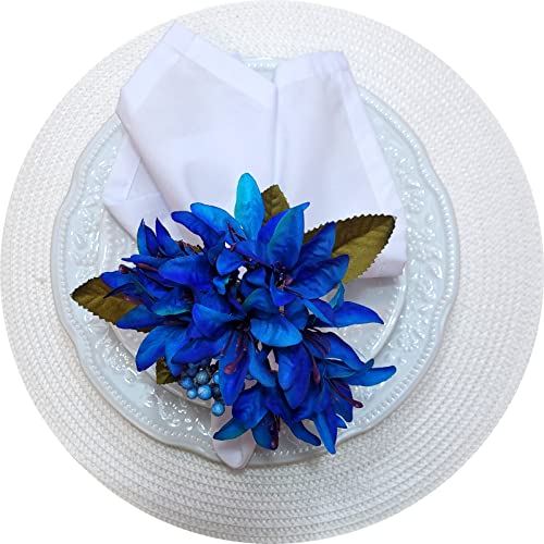 Maison Charlo Set of 4 Royal Blue Lilies Flower Celebration Napkin Rings